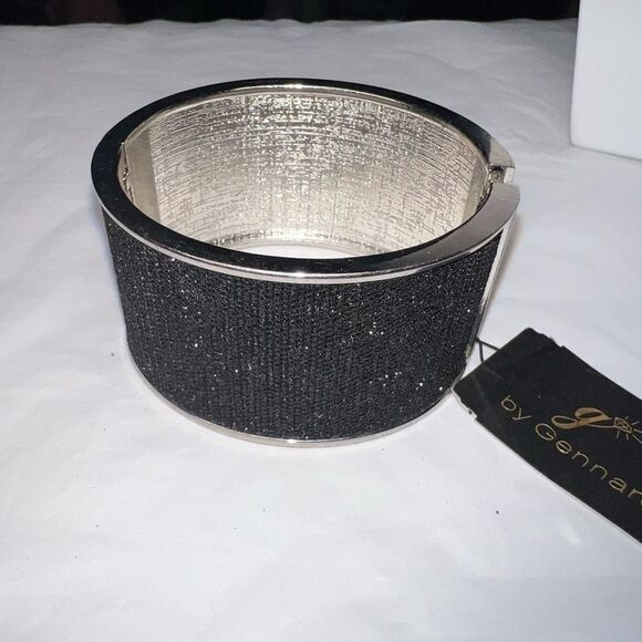 G by Gennaro Black Sparkle Spring Open Cuff Bracelet - Picture 10 of 10